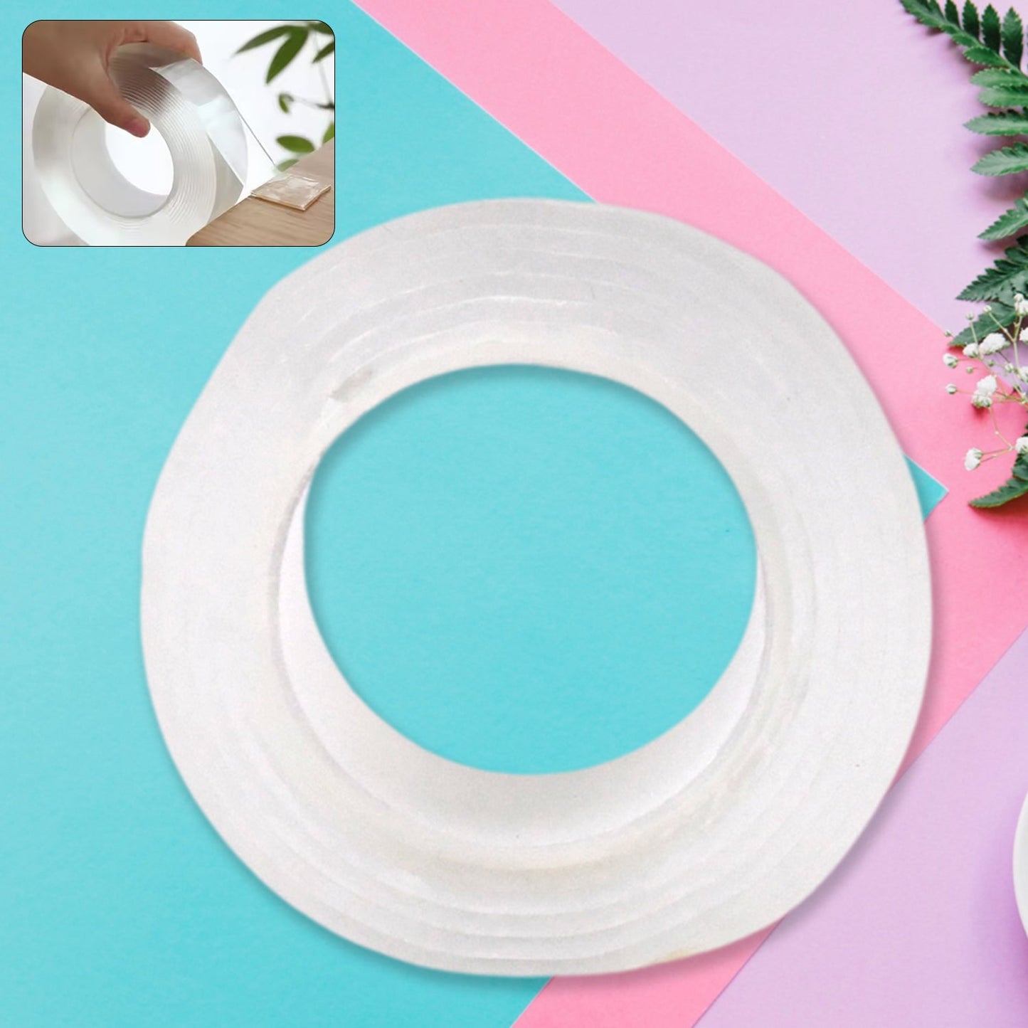 Sticky Double Sided Tape Washable Adhesive Tape Reusable (Thin 6.53 Cm 1 Pc)