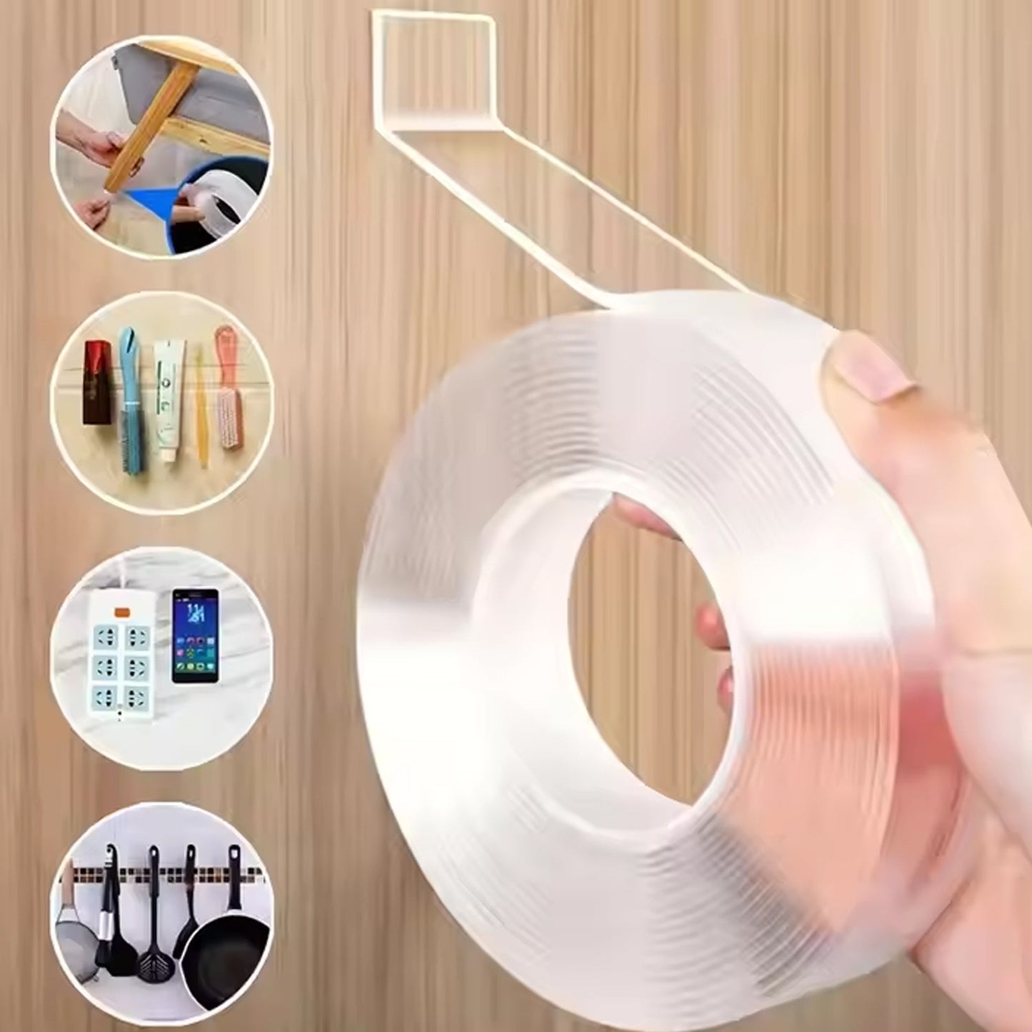 Sticky Double Sided Tape Washable Adhesive Tape Reusable (Thin 6.53 Cm 1 Pc)